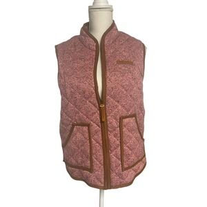 Simply Southern Quilted Pink Herringbone Sherpa Lined Vest Womens Large